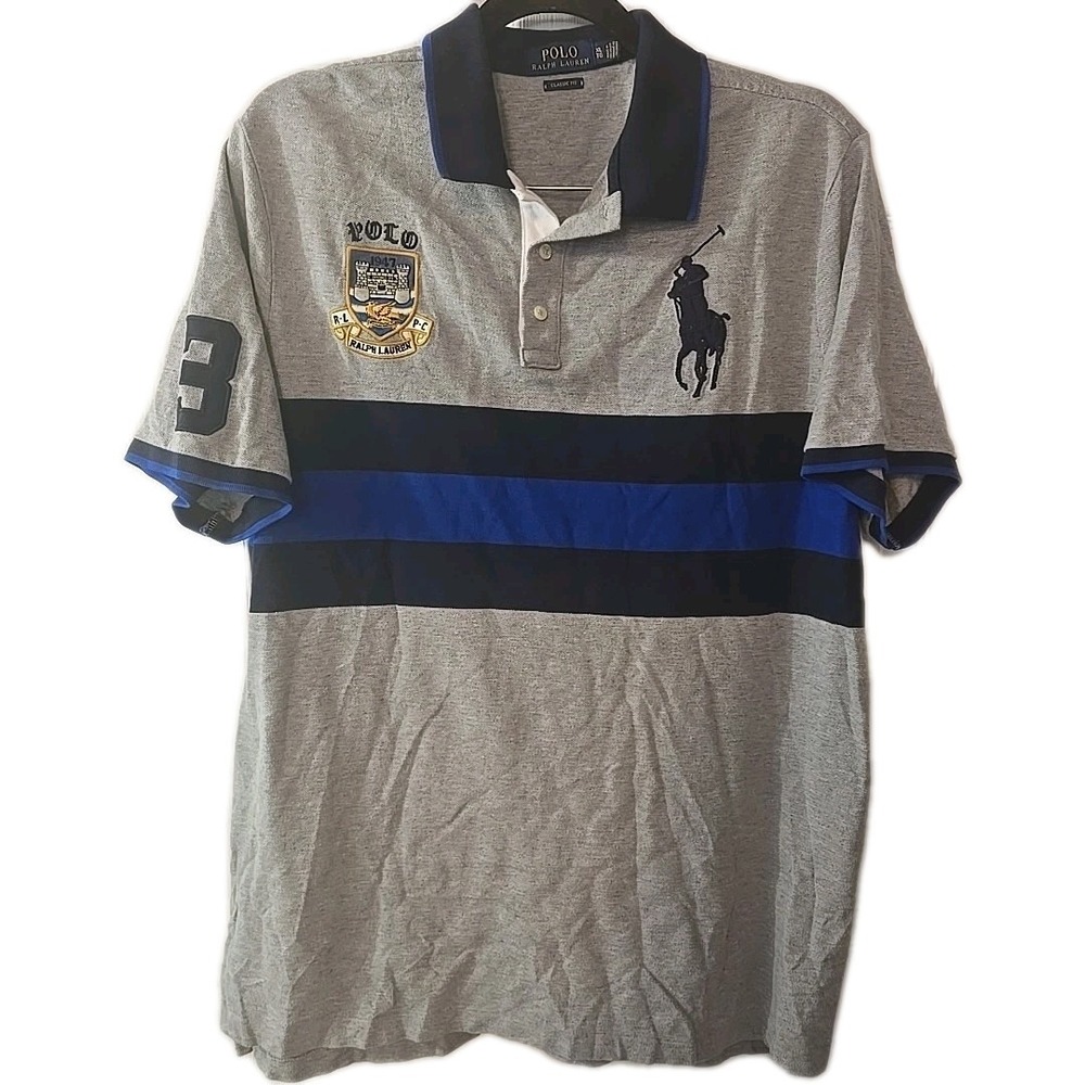 Polo Ralph Lauren Big Pony 1947 Champions Blue Stripe Short-Sleeve Polo Shirt XL